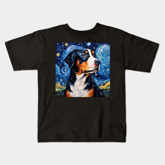 Swiss Mountain Dog Starry Night Kids T-Shirt by NatashaCuteShop